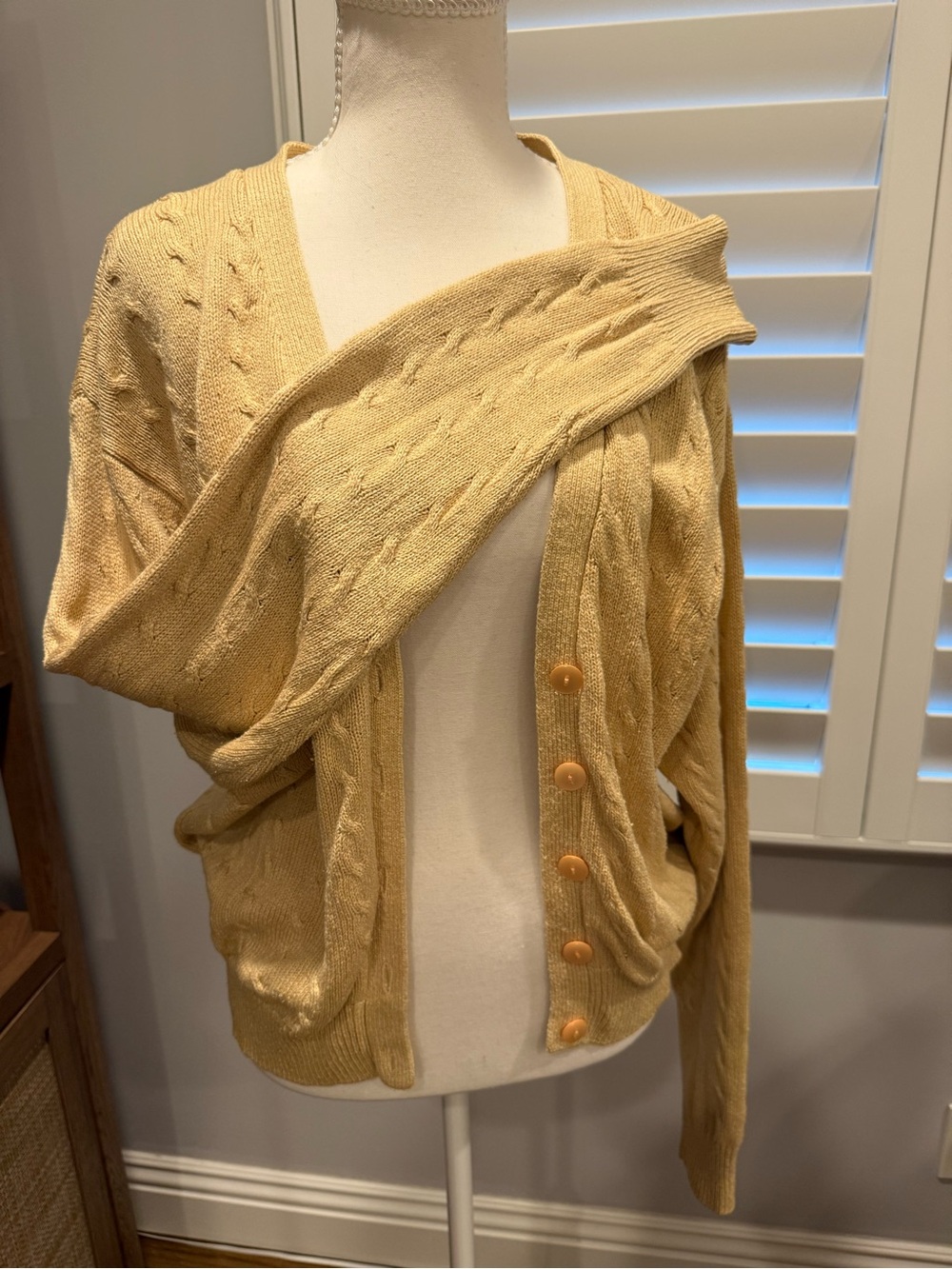 Vintage butter yellow cable knit cardigan - silk/cotton